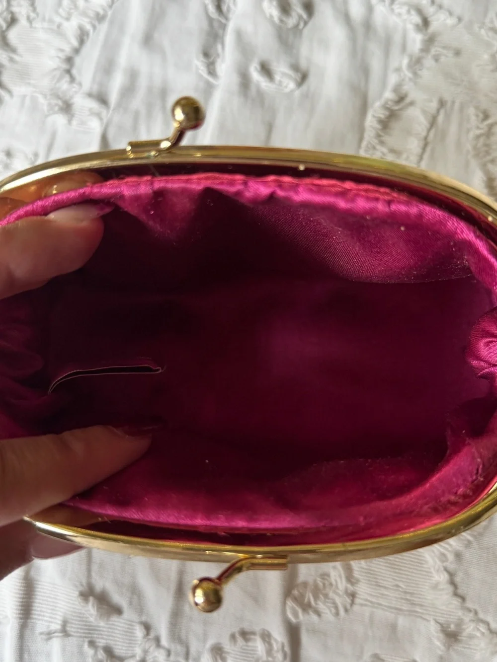Victoria's Secret Gold Metallic Kiss-Lock Clutch with Pink Tab